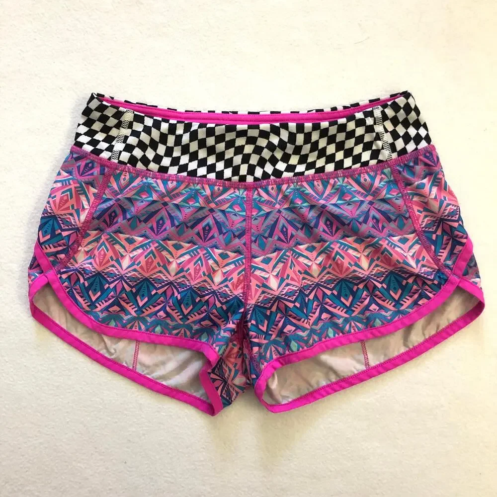 Ivivva By Lululemon Speedy Short Girl Pink Blue Print Black White Check Girl 12